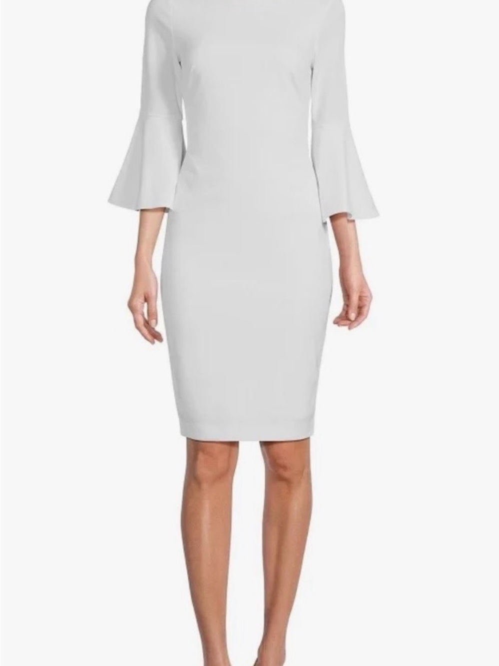 Calvin Klein Women's White Bell-Sleeve Sheath Dress 14 stretch lined